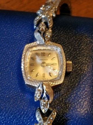 VTG Longines 14K Solid White Gold Diamond Ladies Watch 17 Jewel Cal 410 ESTATE 2