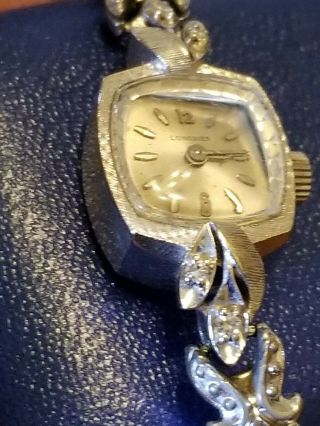 VTG Longines 14K Solid White Gold Diamond Ladies Watch 17 Jewel Cal 410 ESTATE 3