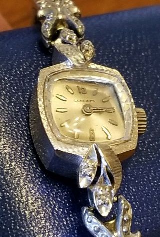 VTG Longines 14K Solid White Gold Diamond Ladies Watch 17 Jewel Cal 410 ESTATE 4