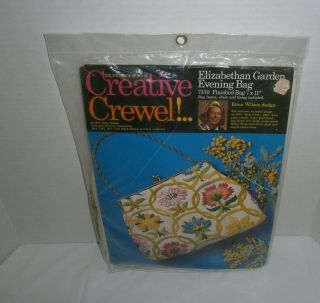 Vintage 1973 Creative Crewel Elizabethan Garden Evening Bag Kit Erica Wilson