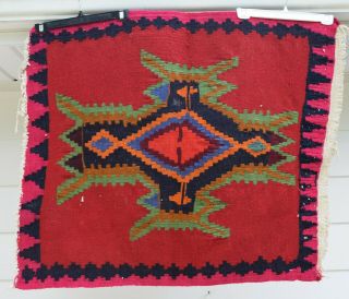 Antique Vintage Native American Indian Rug Saddle Blanket Navajo Wool Geometric 2