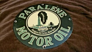 Vintage Paralene Gasoline Porcelain Motor Oil Service Station Pump Plate Sign