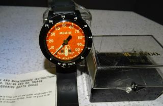 VTG Aqua - Lung 7027 - 00 Aquarius Depth Gauge Orange Face Silicone U.  S.  Divers Co. 3