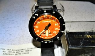 VTG Aqua - Lung 7027 - 00 Aquarius Depth Gauge Orange Face Silicone U.  S.  Divers Co. 6