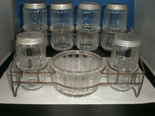 Vintage - Hoosier/sellers - Triple Skip - Spice Jars - And Salt Bowl Plus Rack