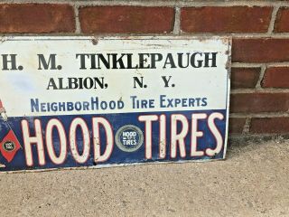 Early Tin Hood Tires Tin Tacker sign Gas Oil Vintage old 2