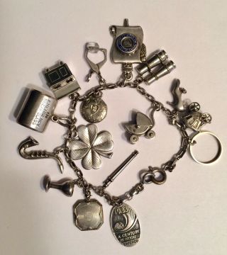 Vintage Sterling Silver & 10k 14k Gold Charm Bracelet