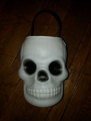 Vintage Aj Renzi White Skull Candy Pail Halloween Blow Mold