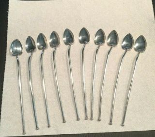 10 Sterling Silver Heart Shaped Ice Tea / Julep Sipper Straw Spoons 7 "