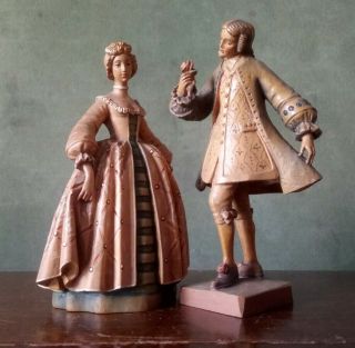 Vintage Anri Carved Wooden Figures In Period Costume