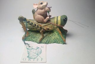 Vtg Charming Tails By Dean Griff Mouse On Grasshopper Rare Piece