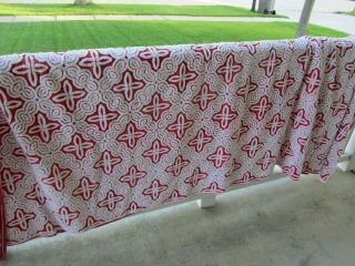 Vintage HOFMANN Chenille Bedspread RED WHITE FULL Size - Good Shape 3