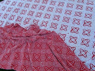 Vintage HOFMANN Chenille Bedspread RED WHITE FULL Size - Good Shape 6