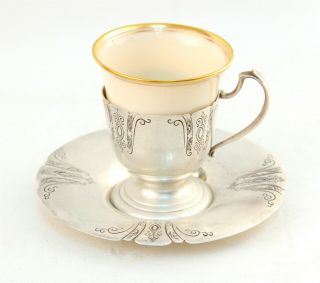 Scarce Towle Sterling Chased Diana Demitasse Cup Saucer Lenox Liner Set