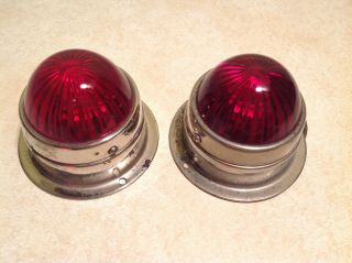 Nos Red Glass Pair Marker Light Lamp Vintage Truck Van Bus Early Auto