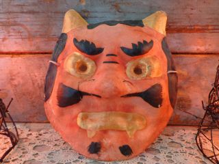 Early Vintage Devil Monster Paper Mache Halloween Mask Papier Mache Hand Painted