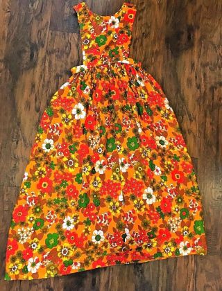 Vintage 1970 ' s Long Maxi Dress Orange Brown Floral Small/ Med Hippie Boho Jumper 2