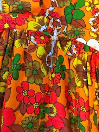 Vintage 1970 ' s Long Maxi Dress Orange Brown Floral Small/ Med Hippie Boho Jumper 5
