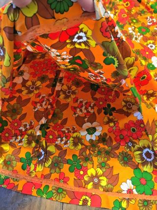 Vintage 1970 ' s Long Maxi Dress Orange Brown Floral Small/ Med Hippie Boho Jumper 7