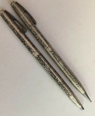 Vintage Sterling Silver Sheaffer Pen And Pencil Set With Grapes And Leaves