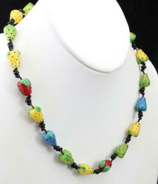 Vintage Art Glass Lampwork Fruit Colorful Beaded Necklace 18 "