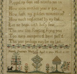 LATE 18TH CENTURY YEAR VERSE & GARDEN SAMPLER BY HANNAH DOWLING AGE 10 1797 10