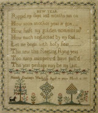 LATE 18TH CENTURY YEAR VERSE & GARDEN SAMPLER BY HANNAH DOWLING AGE 10 1797 11