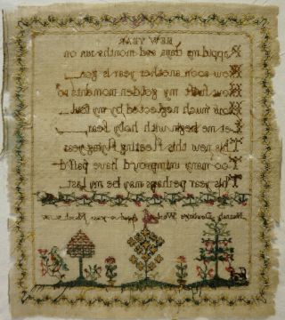 LATE 18TH CENTURY YEAR VERSE & GARDEN SAMPLER BY HANNAH DOWLING AGE 10 1797 12