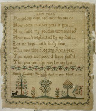 Late 18th Century Year Verse & Garden Sampler By Hannah Dowling Age 10 1797