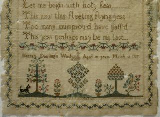 LATE 18TH CENTURY YEAR VERSE & GARDEN SAMPLER BY HANNAH DOWLING AGE 10 1797 3