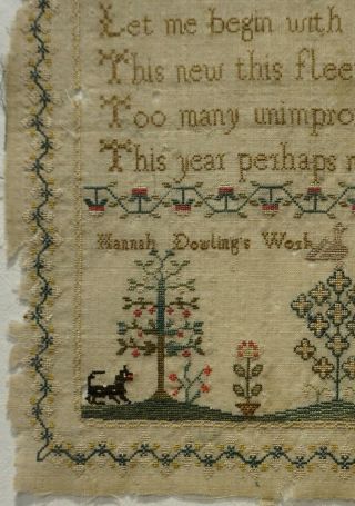 LATE 18TH CENTURY YEAR VERSE & GARDEN SAMPLER BY HANNAH DOWLING AGE 10 1797 6