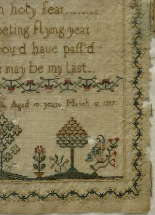 LATE 18TH CENTURY YEAR VERSE & GARDEN SAMPLER BY HANNAH DOWLING AGE 10 1797 7
