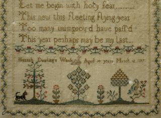 LATE 18TH CENTURY YEAR VERSE & GARDEN SAMPLER BY HANNAH DOWLING AGE 10 1797 8