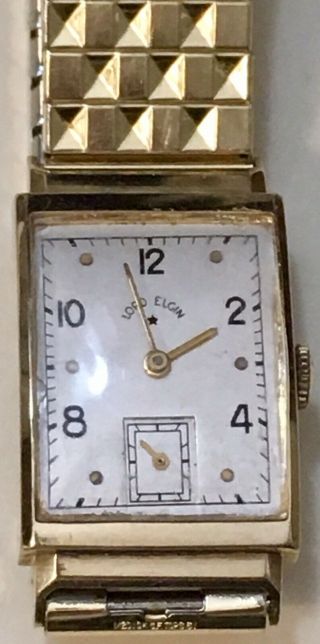 Vintage Lord Elgin 14k Solid Gold Watch 21j Shroud Lugs C1947 Looks Sharp Runs 10