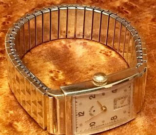 Vintage Lord Elgin 14k Solid Gold Watch 21j Shroud Lugs C1947 Looks Sharp Runs 12