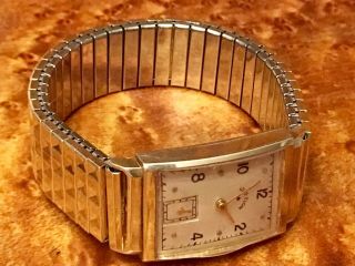 Vintage Lord Elgin 14k Solid Gold Watch 21j Shroud Lugs C1947 Looks Sharp Runs