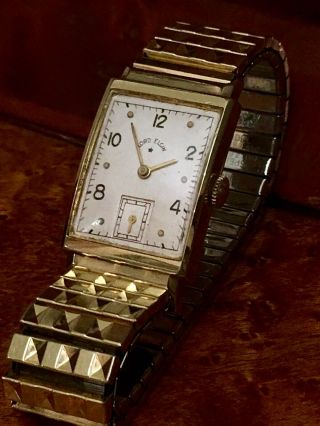 Vintage Lord Elgin 14k Solid Gold Watch 21j Shroud Lugs C1947 Looks Sharp Runs 2