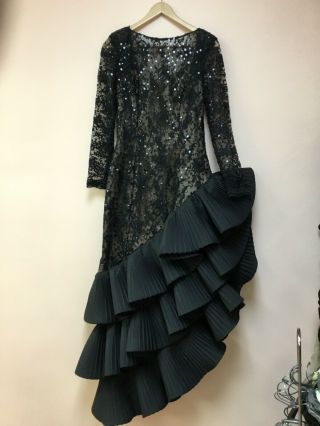 Victor Costa Vintage 1980’s Black Lace Sequin Tafetta Gown