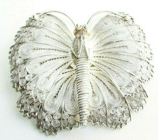 Old Vintage Solid Silver Large Butterfly Filigree Brooch Pendant Heavy 43 Grams