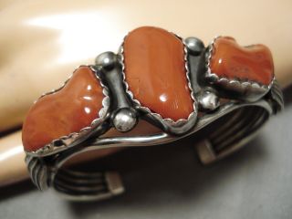 The Best Vintage Navajo Verdy Jake Chunk Red Coral Sterling Silver Bracelet