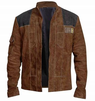 Han Solo A Star War Story Brown Mens Biker Cafe Racer Retro Suede Leather Jacket