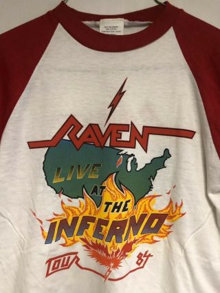 Vtg Raven Live At The Inferno Tour Jersey Shirt Raglan 1984 Metallica Anthrax Og