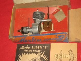 Vintage Merlin " B " 23 Gas Spark Ignition Model Airplane Engine Wbox