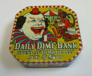 Vintage Tin Litho Circus Clown Monkey Daily Dime Bank