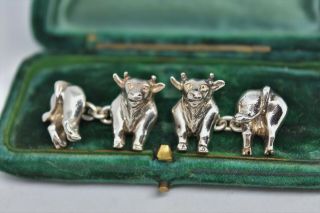 Vintage Mens Sterling Silver Cufflinks With A Raging Bull Design G710