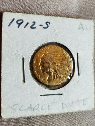 1912 S Five Dollar $5 Gold Indian Half Eagle,  Rare Date,  Coin