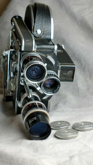 Vintage Paillard Bolex H - 16 Reflex 16mm Movie Camera w case and 3 lenses 10