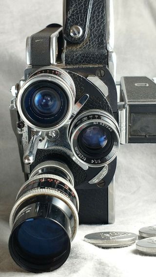 Vintage Paillard Bolex H - 16 Reflex 16mm Movie Camera w case and 3 lenses 11