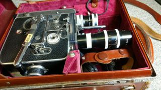 Vintage Paillard Bolex H - 16 Reflex 16mm Movie Camera W Case And 3 Lenses