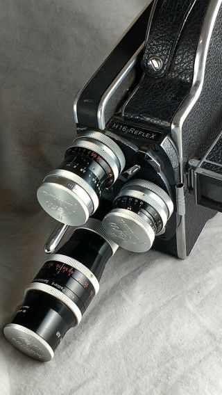 Vintage Paillard Bolex H - 16 Reflex 16mm Movie Camera w case and 3 lenses 6